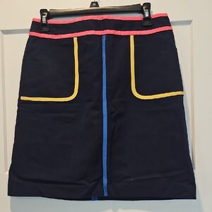 Boden Navy A-Line Skirt with CoralPink Waistband Trim and Yellow Trim